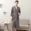 100% Cotton Long Thick Absorbent Terry Bath Robe Kimono Men LightWeight Waffle Towel Bathrobe Plus Sleepwear Women Dressing Gown 210901