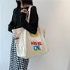 Printed Canvas Bags Ladies Fashion Handbag Trend Cartoon Letters Shoulder Bag Shopping Bag