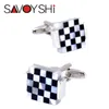 Savoyshi luxo quadrado abotoaduras para mens franceses camisa de alta qualidade preto branco shell links de cufos casamento noivos Presente homem jóias