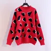 Women Winter Sweey Pull Jumpers Strawberry Knit Pullovers Pink Beige Broken Hole Chic Oversized Christmas Sweaters 210430