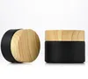 wood lid bottle Wholesale Black Frosted Glass Jars Cosmetic Jar With Woodgrain Plastic lids PP liner 5G 10G 15G 20G 30G 50G lip Packing Bottles