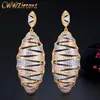 Africaine Zircone Cubique 3 Tons Or Mariage Femmes Robe Longue Boucles D'oreilles De Luxe Mode De Mariée Bijoux De Fête CZ675 210714