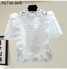 松川中空かぎ針編みフリルレースのブラシス夏スリムファッション女性のシャツBlouses Wave Pointレトロ半袖トップ210513