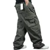 Plus Size Loose Baggy Cargo Pants Men Casual Outdoor Cotton with Big Pocket Straight Wide Leg Trousers Male Clothes 210715