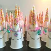 DIY Şeker Çanta Unicorn Üçgen Şeklinde Tedavi Çocuklar veya Misafir Hediye Çantası Altın Halat Ile Aperatifler Şeker Reçel Çanta Doğum Günü Partisi Dekor Y0730
