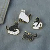 Ghost Black Color Cat Animal Enamel Brooches Pin for Women Fashion Dress Coat Shirt Demin Metal Funny Brooch Pins Badges Promotion Gift 2021 New Design