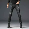 Bordado homens negros jeans padrões fantásticos marca marca magro elástico confortável hiphop calças múltiplos estilos calças 210330