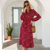 Leopard Midi Dress Women High Waist Långärmad Robe Femme Vintage Arbetskontor Ladies Höstskjorta Vestidos Cortos Fashion 2020 x0521