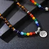 Fili di perline 7 Chakra Bracciale Uomo 108 Perline Mala Buddha Buddismo Guarigione Occhio di tigre 6mm Pietra naturale Con ciondolo albero della vita Trum22