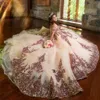 로즈 골드 레이스 플러스 크기 공주 볼 가운 Quinceanera Dresses Destido de 15 Anos Appiques Beads Sweet 16 Dress Masquerade 무도회 생일 파티 가운