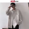 Lappster Heren Gestreepte Shirts Streetwear Casual Man Zwart Oversized White Harajuku Vintage Shirt met lange mouwen voor 210626