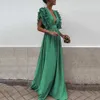 Maxi Dress Deep V-Neck New Fashion Women's Long Ruffles Flying Sleeveless Dress Evening Formal Party Prom Ball Gown Long Dress Y1006