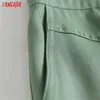 Tangada Mulheres Verde Algodão Midi Saia Faldas Mujer Vintage Zipper Escritório Senhoras elegante Chic Mid Bezerro Saias 4C99 210629