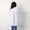 Girls White Blouses Long Kids Fashion Girl Spring Fall Loose Shirts Turn-down Collar Button Tops with Two Pockets 210622