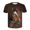 Men's T Shirts Men's T-Shirts Summer O-neck Wearing A Flower Headband Horse T-Shirt 3D Fashion Shirt Animal Clothes