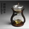 Värmebeständig glas Tea Set Magnetiskt vattendirigering Roterande skyddsskål Semi-automatisk tillverkare Lazy Pot Kungfu 210724