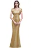 Guld Sequins Long Mermaid Bridesmaid Dresses Elegant Cap Sleeve Bröllopsfest Gästklänning O Neck Vestido Madrinha Maid of Honor CPS344
