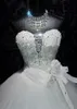 Ball Gown Dresses 2021 Strapless Princess Hand-made Flowers Embroidery Appliques Cathedral Wedding Gowns with Rhinestones