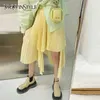 Yellow Casual Skirt For Women High Waist Asymmetrical Pleated Solid Skirts Female Summer Clothing Fashion 210521