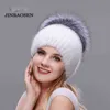 Jinbaosenロシア風冬の女性の毛皮の帽子ミンクプラスステッチニットライナースキー211119