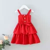 Mädchen Jahr Party Prinzessin Kleid Mode Sommer Kinder Baby Rot mit Gürtel 210515