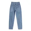 Jeans bleus de taille haute pour femmes Baggy Straight Wide Leg Long Pantalon Streetwear Vintage Exposed Pocket Ladies Denim Pantalon 210809