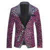 Plus Size Glitter Sequin Blazer Laser Mirrors Tuxedo Men Singer Host Chorus Shiny One Button Suit Jacket Bar Nightclub Performance Male Star Concert Slim Coat