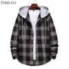 Klassieke Black Plaid Hoodie Shirt Mannen Merk Lange Mouwen Mens Checked Shirts Casual Patchwork Hooded Shirt Jas Chemise 210522