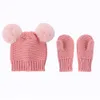 Winter Kids Hat and Gloves 2 Piece Set 0-3T Toddler Baby Boy Girl Hat Skullies Beanies Fur Balls Knitted Children Hats & Caps 210713