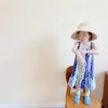 夏の女の子の水玉スリングドレス子供休日のノースリーブのSundress綿のRuffels服210529
