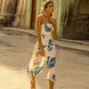 Women's Jumpsuits & Rompers 2021 Summer Strapless For Women Beach Printed Wide Leg Long Pants Ladies Playsuits Chiffon Bodysuits Plus Size X