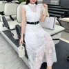 White Maxi Dresses for Women Summer Runway Design Evening Party Woman Vestidos O-neck Lace Long Female luxury 210603