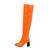 Over The Knee Boots Women Shoes Zipper High Heel Long Pointed Toe Thick Heels Thigh Lady Winter Orange 210517