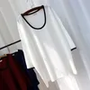 Women's T-Shirt 2021 Spring And Summer Loose Large Size Simple Versatile Female White Korean Fashion Big U Collar Seven Points