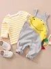 Yierying baby randig tee dinosaur mönster overall set hon