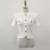 Gagarich女性シックカーディガン夏のエレガントな気質oネックビッグボタンデザインスリムソリッド用身長の女性ショートニットトップ210806
