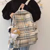 Large Japanese Korean Plaid Backpack capacity Students schoolbag Campus Stripe Style Fashionable girl Travel bag Waterproof 202211