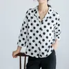 Mode kleding vrouwen zijde blouse drie kwart shirt tops vintage chiffon satijnen polka dots 5260 50 210506