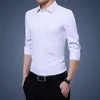 Camisas de manga comprida masculinas camisas de vestido de alta qualidade magro camisas masculinas dos homens fino ajuste casual trabalho camisa branca