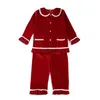 Boutique mode fluwelen stof peuter slaap pak kerst baby pyjama set kant meisjes nachtkleding 210913