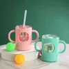 1 set of baby feeding cups, children's silicone microwave oven heated glass cups, baby milk cups with graduated straws 211027