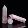 Natürlicher rosafarbener Kristallturm, Kunst, Mineral-Chakra-Heilstäbe, Reiki-Energiestein, sechsseitiger Quarze Point-Zauberstab, grob poliert
