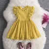 フラッタースリーブの子供たちとファッションガールズポンレースドレス子供のための素敵な幼児夏の刺繍服210529