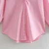 夏の女性ピンクのポプリンシンプルなブラウスの女性長袖シャツオフィスレディールーズトップスBlusas S8823 210430