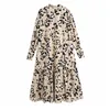 Evfer Women Vintage Leopard Pirnt Hm Autumn Loose Long Dresses Female Casual Sleeve O-Neck High Waist Sprint Shirt Dress 210421
