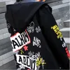 Vefadisa Kvinnor Scrawl Overcoat Spring Autumn Long Hooded Cotton Coat Letter Printing Jacket Black DQ0287 210825