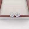 Gioielli di design di tendenza Autentico primula in argento sterling 925 con zirconi e orecchino a bottone in smalto bianco Orecchini Pandora donne di lusso regalo di compleanno per San Valentino
