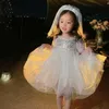 Sommar Baby Girl Mesh Klänningar Sequined Gaze Princess Dress Toddler Girls Ball Gown Wedding Party Dresses Q0716
