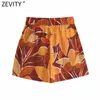Frauen Tropische Blätter Drucken Faltendesign Bermuda Shorts Weibliche Chic Böhmen Stil Casual Pantalone Cortos P1092 210420