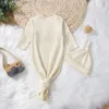 Neugeborenen Schlaf Set Einfarbig Baumwolle Casual Langarm Swaddle Wrap Schlafsack + Spitzen Hut Baby Bettwäsche Kleidung